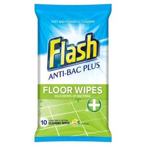 Flash Anti-Bac Plus Floor Wipes Crisp Lemons, 10 Large Muiti-Action Cleaning Wipes