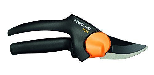 Fiskars PowerGear L Bypass Gardening Shears with Rolling Handle for Fresh Branches and Twigs, Non-Stick Coated, Hardened Precision Steel, Length 21 cm, Black/Orange, P94, 1000574