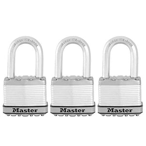 MASTER LOCK Heavy Duty Padlock [Key] [Laminated Steel] [Weatherproof] [Medium Shackle] [Pack of 3] M5EURTRILF - Best Used for Storage Units, Sheds, Garages, Fences