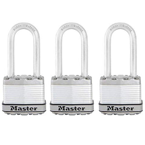 MASTER LOCK Heavy Duty Padlock [Key] [Laminated Steel] [Long Shackle] [Weatherproof] [Pack of 3] M1EURTRILH - Best Used for Storage Units, Sheds, Garages, Fences