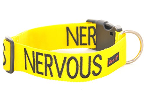 NERVOUS (Give Me Space) Yellow Colour Coded S-M L-XL Dog Collars PREVENTS Accidents By Warning Others Of Your Dog In Advance (S-M)