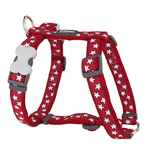 Red Dingo Desinger Dog Harness, White Stars on Red (12mm x Neck: 25-39cm / Body 30-44cm) XS